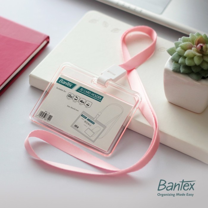 

TERMURAH - ID Card Holder Lanyard Bantex Landscape Transparent Pink 8867-19