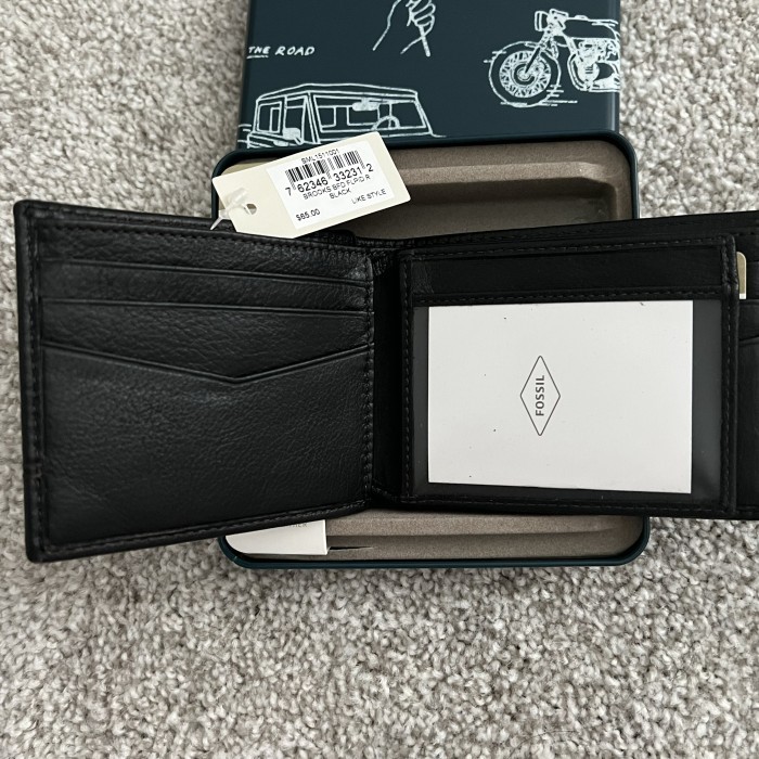 Nwt Dompet Pria Fossil Brooks Rfid Bla With Tin Box