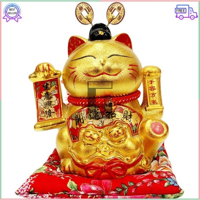LKJ Patung Kucing Hoki Keberuntungan Rejeki Maneki Neko Lucky Cat Baterai