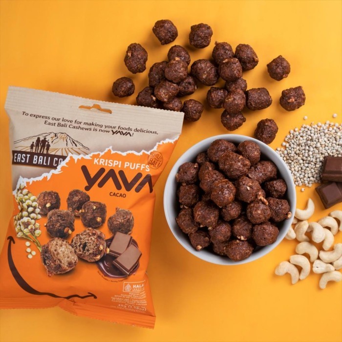 

TERPERCAYA YAVA Krispi Puffs Cacao ( Snack Vegan Camilan Sehat )