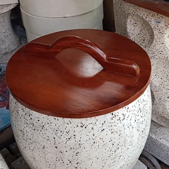 tutup gentong kayu bak mandi teraso Diameter 35,45,55cm plitur/mentah/jati/bukan jati belanda