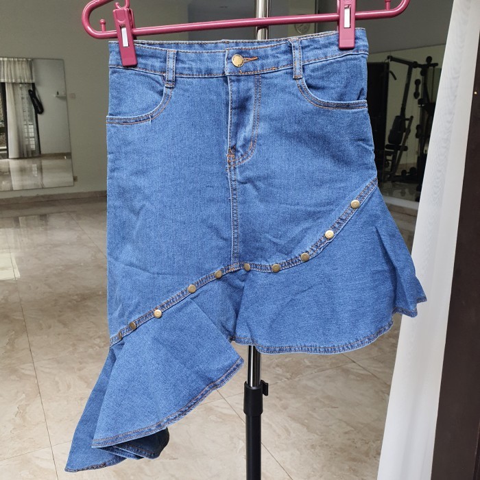 Rok Jeans Korean Style Rumbai Line Dance Denim Flare Skirt Women