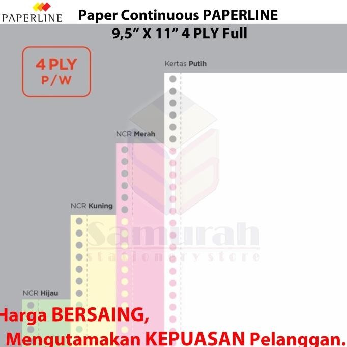 

Kertas Continuous Form Paperline 9,5 x 11 K 4 Ply Warna Full / Bagi 2