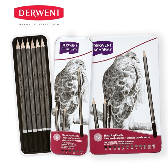 

NEW Derwent Academy Sketching Pencil Set Metal Tin Pensil Sketsa Gambar