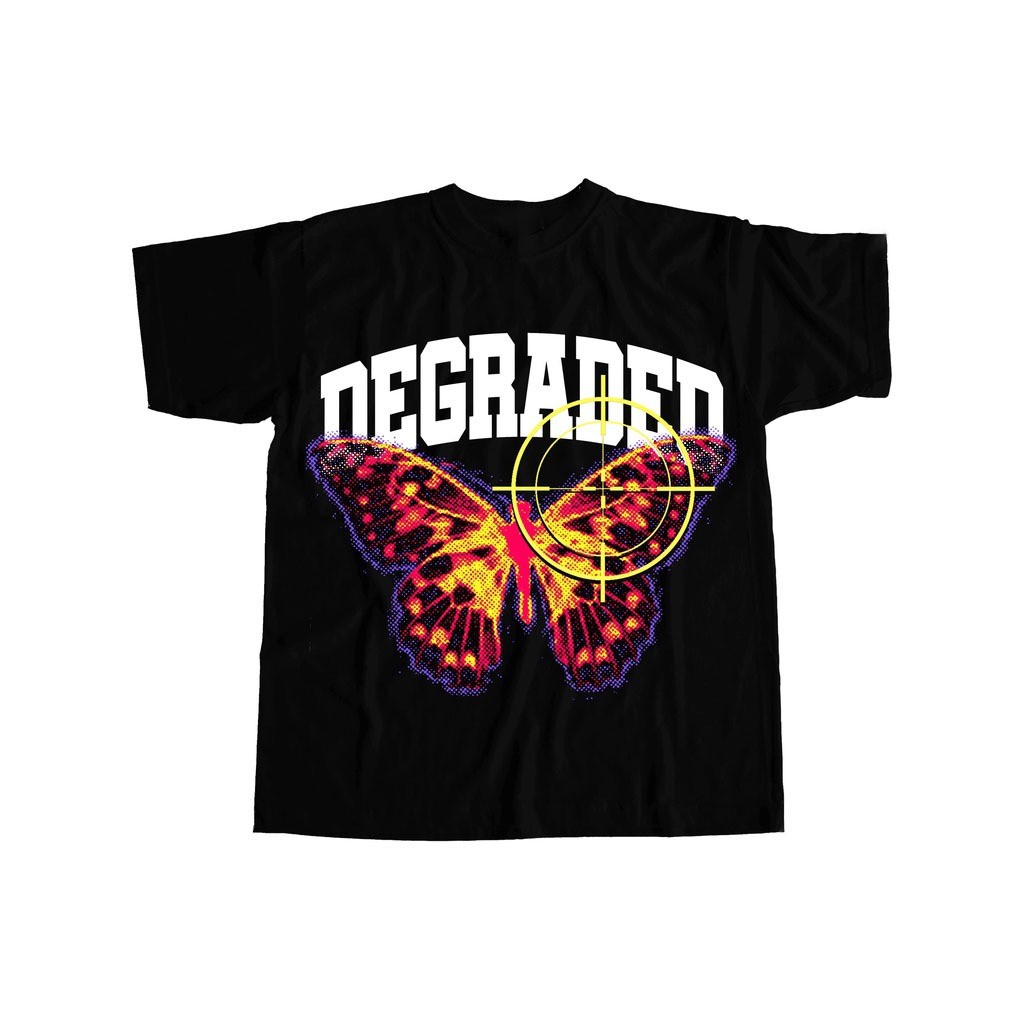 Degraded CLOTHING LAVENDER COLLECTION "Butterfly Aim Black" Cotton Printed Fashion Classic OVER SIZE