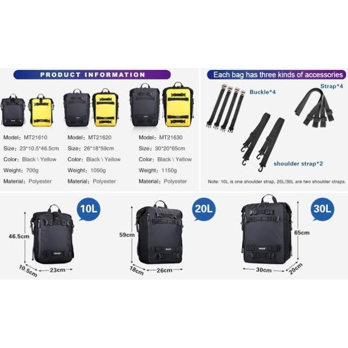 Rhinowalk - Waterproof Motorcycle Tailbag Tankbag Sidebag Pannier Bag