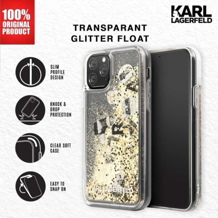 TERMURAH - KARL LAGERFELD Case iPhone 11 Pro 5.8 - Transparent Glitter Float Gold