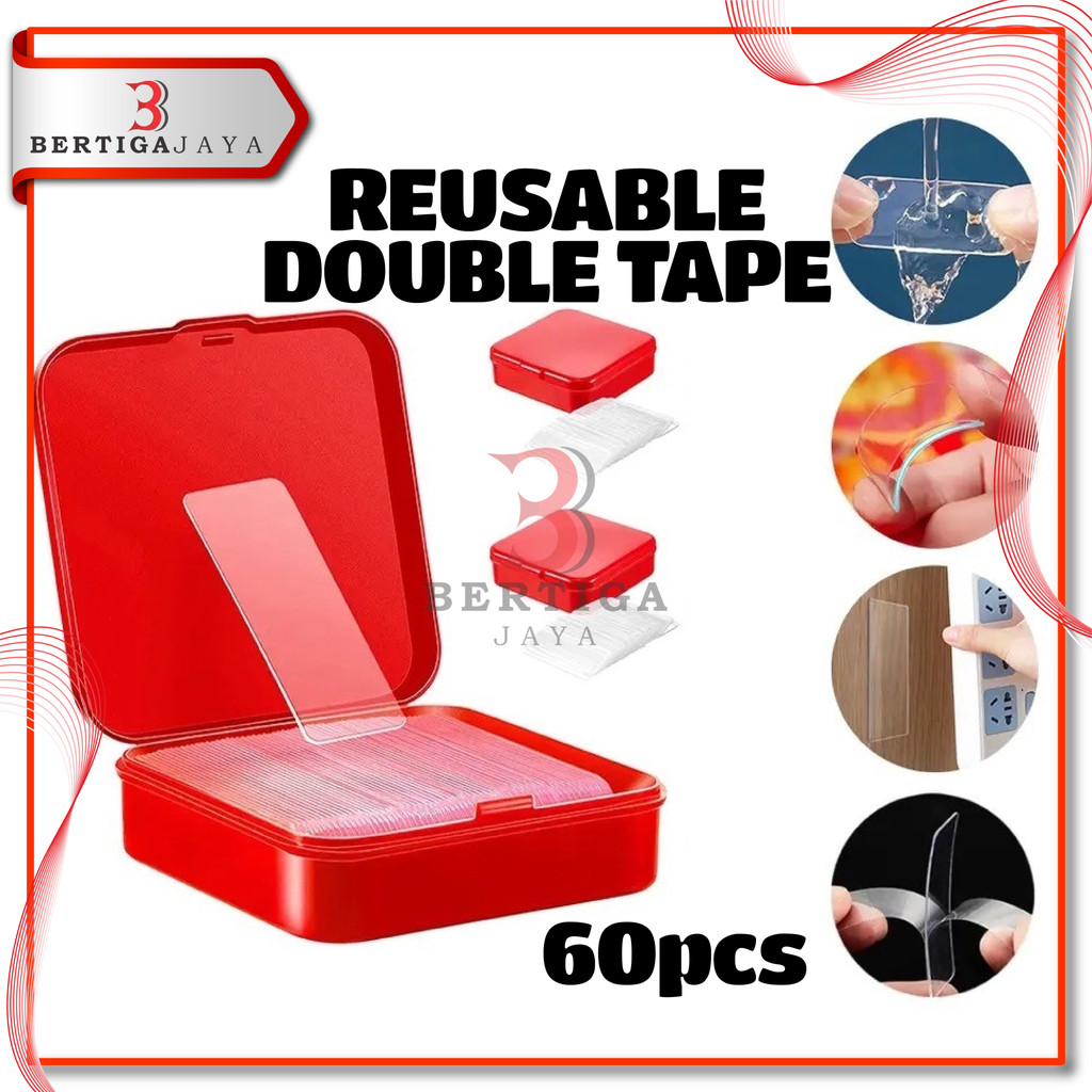 

BJ Sticker Double Tape Nano Gel 2 Sisi 1 Box Isi 60 pcs Isolasi Bening