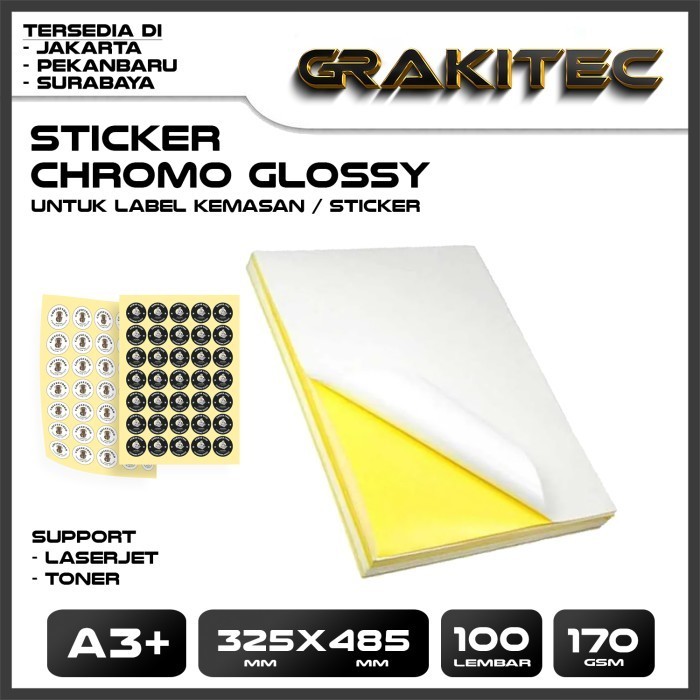 

NEW Grakitec Sticker Chromo Glossy / Doff A3+ Isi 100 Lembar & 300 Lembar Stiker Kromo, bontak, CTS,