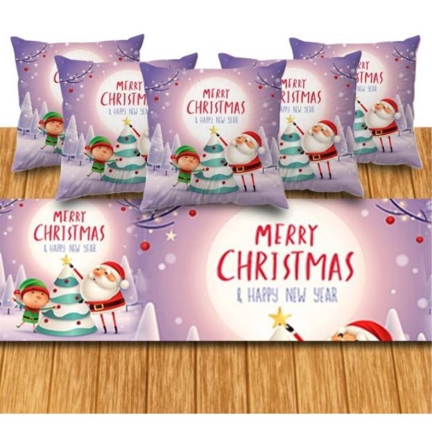 CR - 5 Sarung Bantal sofa 1 taplak meja merry christmas lucu Dekorasi ungu natal TERLARIS