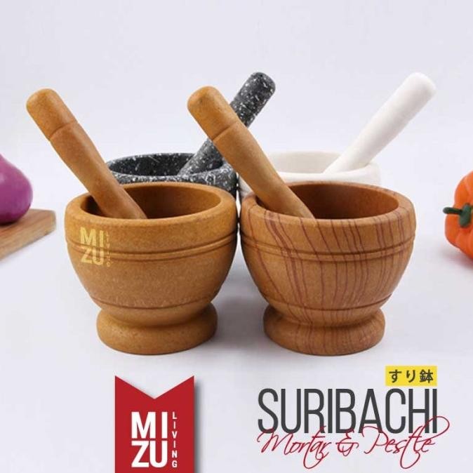 

MIZU SURIBACHI Mortar & Pestle Ulekan Dapur Cobekan Bumbu Masak Tumbuk SS99