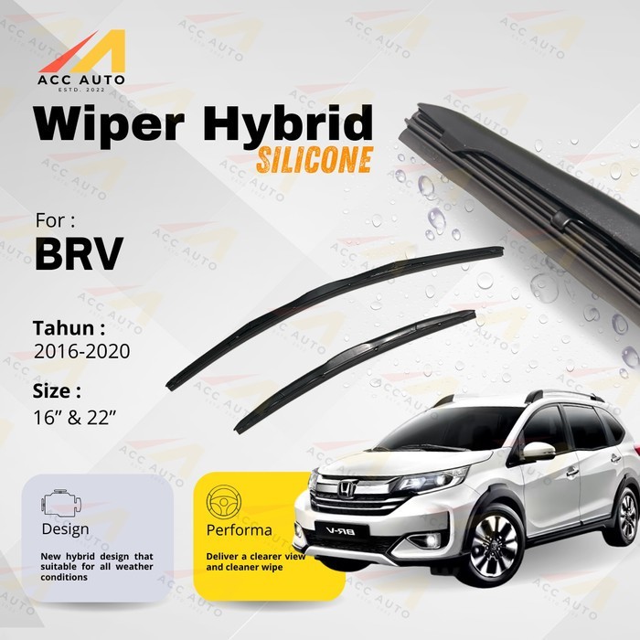 Wiper Frameless Mobil Honda BRV Karet Kaca Silicon Hybrid Kipas Kaca