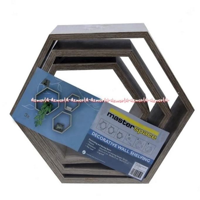 

Masterspace Decoratibe Wall Rak Dinding Hexagon 3pcs Kayu Master Space
