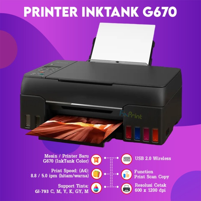 Printer Canon PIXMA G670 670 Printer Photo 6 Warna All In One WiFI