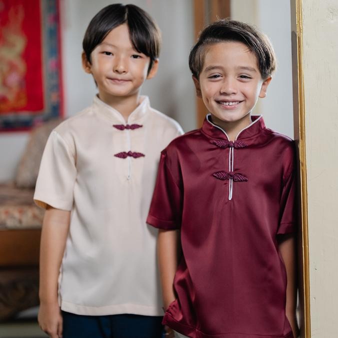 LEWIS EMMA - Tan Qipao Top (2-14 Tahun) Baju Imlek Anak Laki-Laki  MS