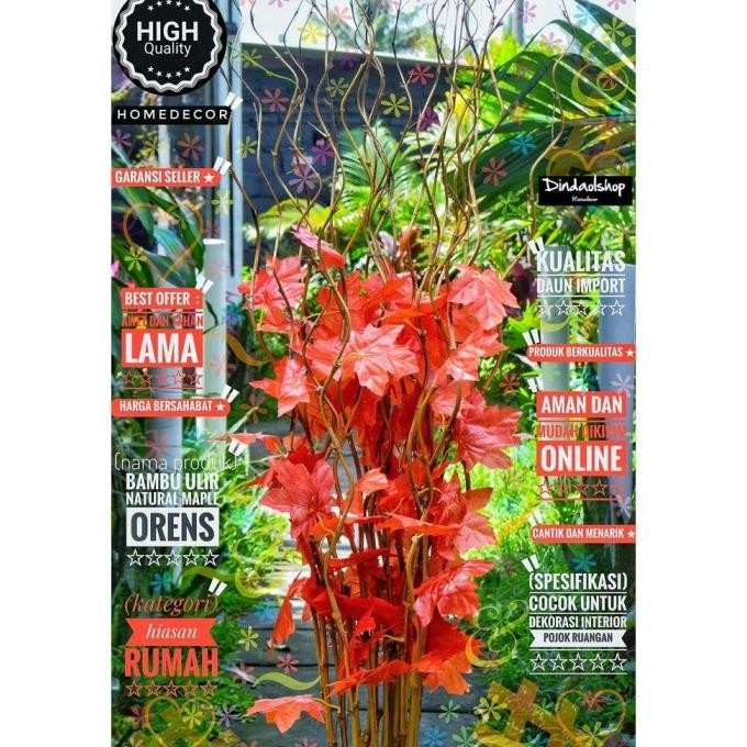 bambu ulir hias 10 Btg Bambu Ulir Natural Daun Maple Orens Artificial