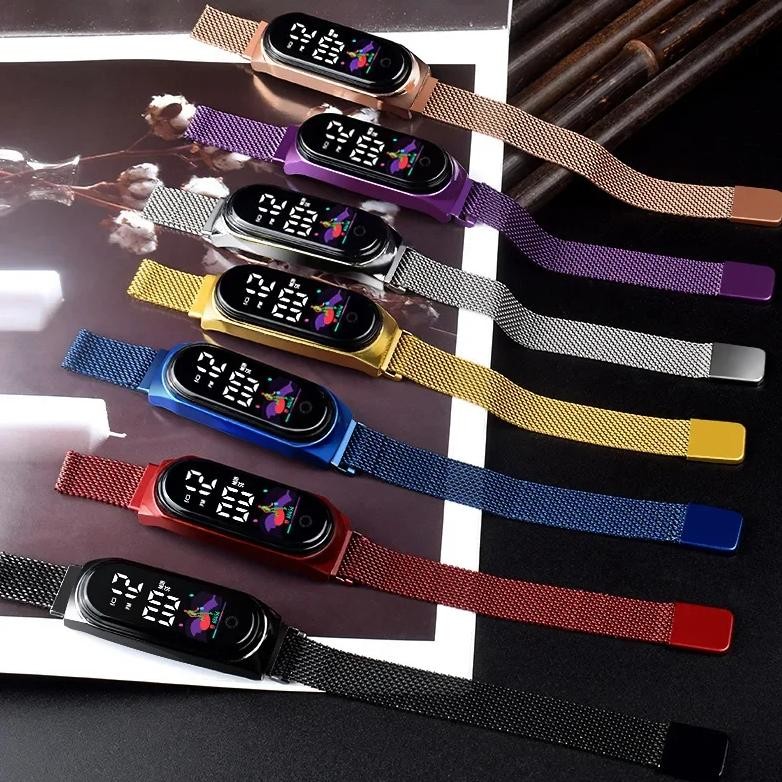 Fashion Luxury LED Electronic Watch Magnetic Buckle Elegant Ladies Stainless Steel Band Sport Watch 