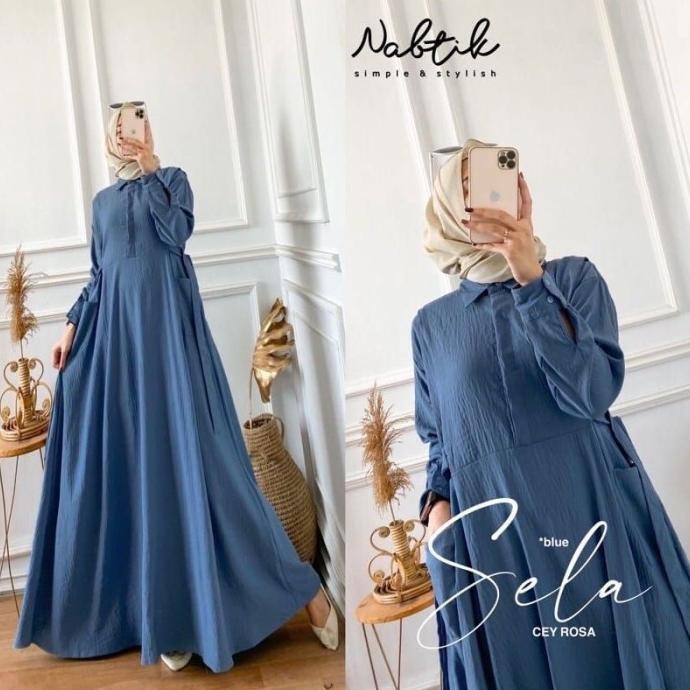 TERLARIS GAMIS SELA CRINKLE AIRFLOW WARNA HITAM BIRU DENIM HIJAU