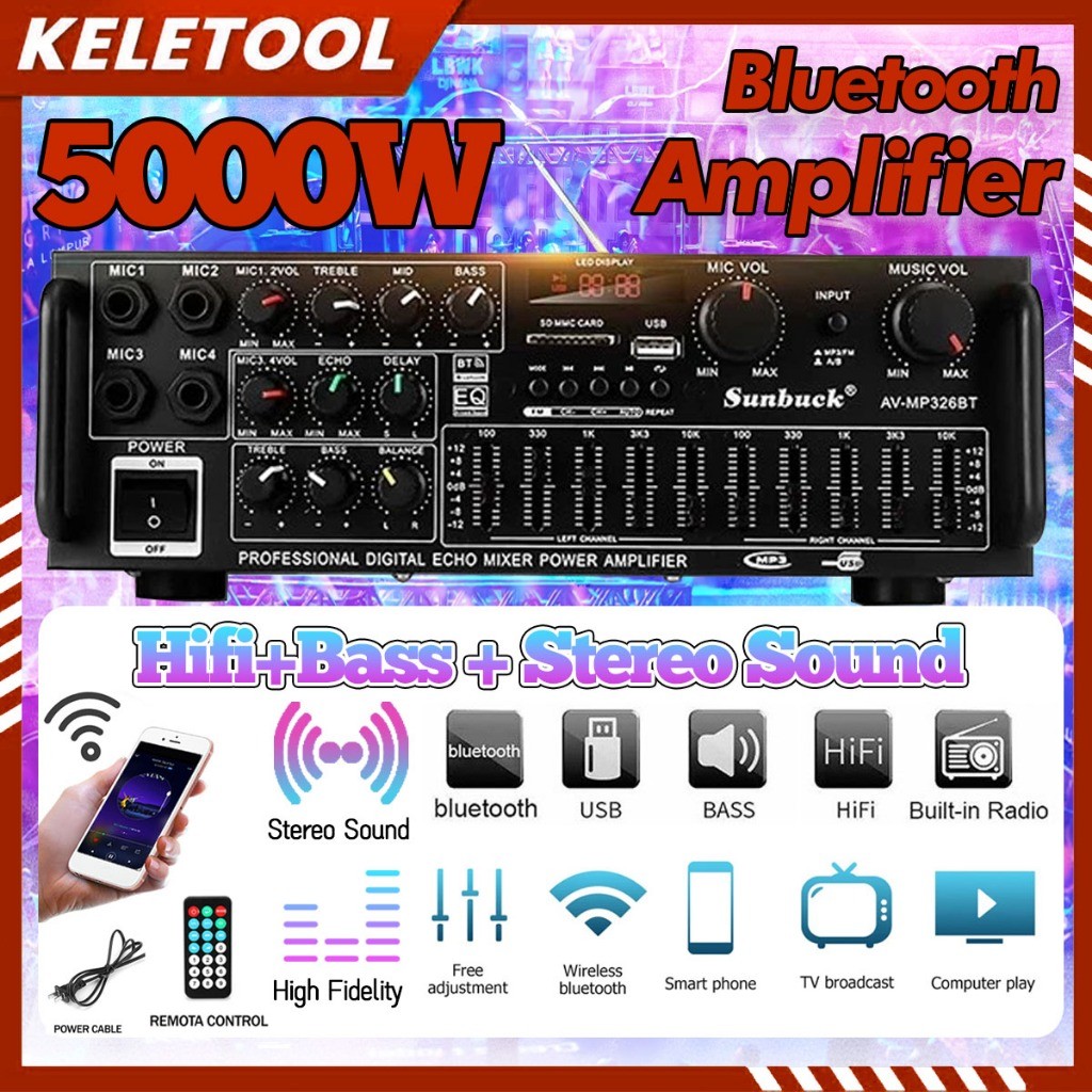 5000Wamplifier speaker Bluetooth Power Amplifier rumah amplifier sunbuck home theater fm radio syste