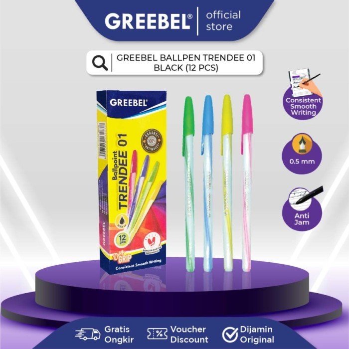 

HN673 GREEBEL Pulpen Trendee 01 Black (1 Pack Isi 12 pcs) CUCI GUDANG