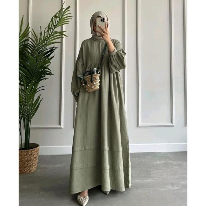 GAMIS WANITA MUSLIM TERBARU ANNE DRESS BAHAN POLO LINEN UKURAN JUMBO
