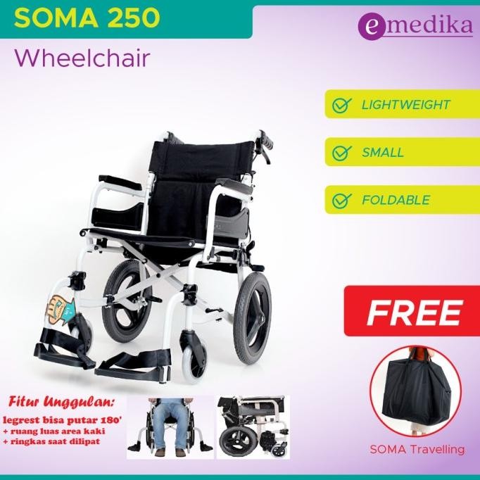 MURAH Kursi Roda Traveling SOMA Aluminium 250 14" ( Wheelchair Roda Kecil )