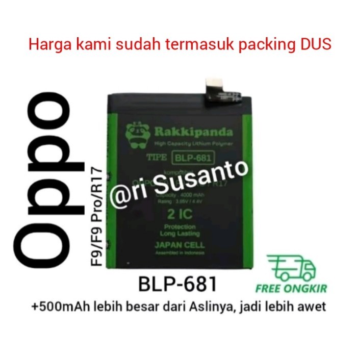 Terlaris Produk Baterai Rakkipanda BLP681 for Oppo F9 / F9 Pro / R17 Double Power