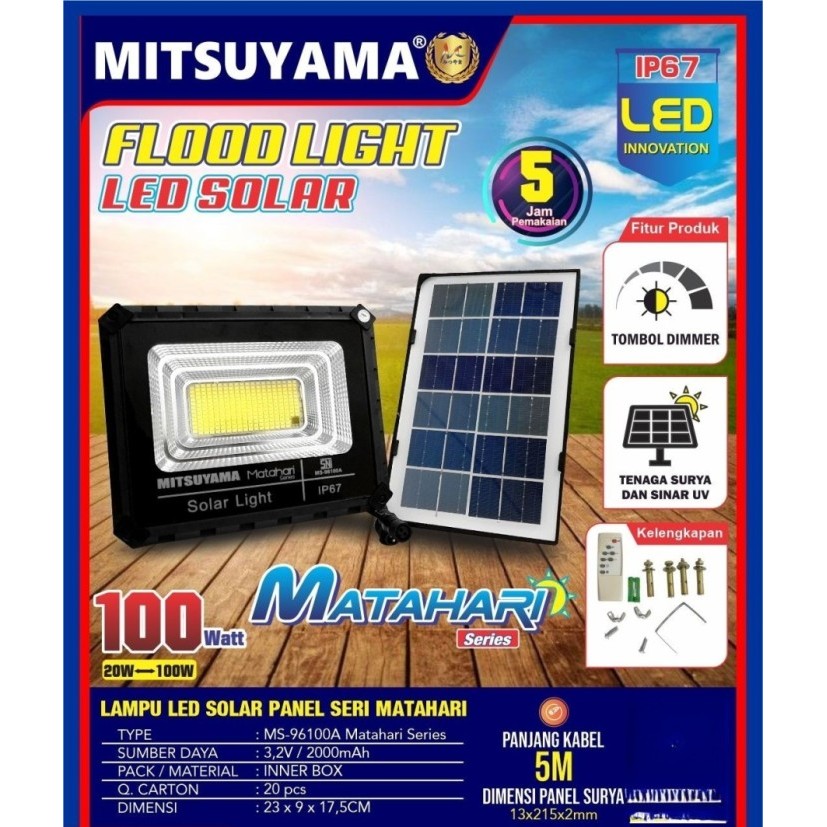 HARGA DISC - MS-96100A Lampu Sorot Solar Panel 100 Watt Mitsuyama + remote