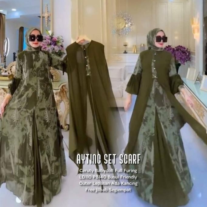 Baru Baju Gamis Wanita Muslimah Ayting Set Jilbab Ceruty Babydoll Kekinian