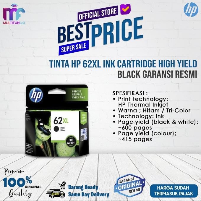 

Tinta HP 62XL Ink Cartridge High Yield Black / Tri Color Garansi Resmi