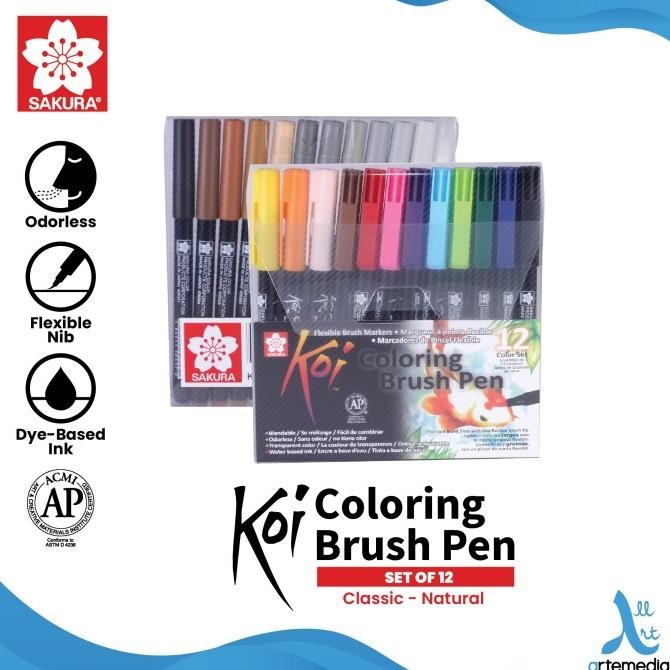 

Brush Pen Sakura Koi Coloring Brush Pen Set 12 Pena Kuas Warna