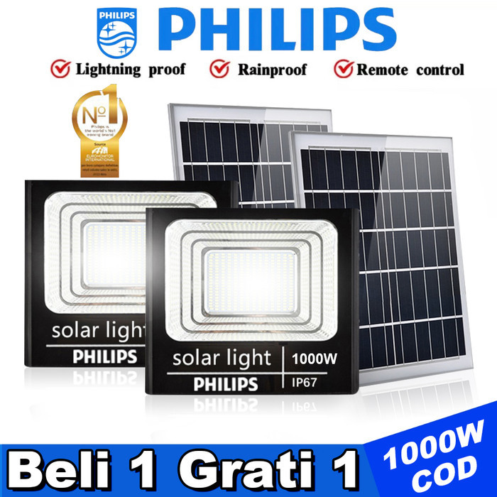Garansi 10 Tahun1000W Philips Lampu Tenaga Solar Light Ip67 Waterproof Lampu Sorot Solar Cell Lampu