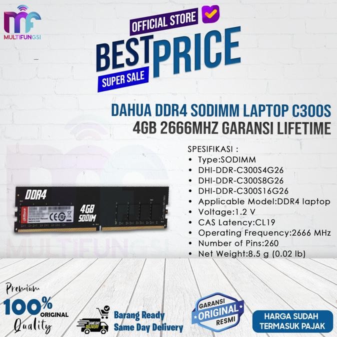 

Dahua DDR4 Sodimm Laptop C300S 4GB/8GB/16GB 2666Mhz Garansi Lifetime