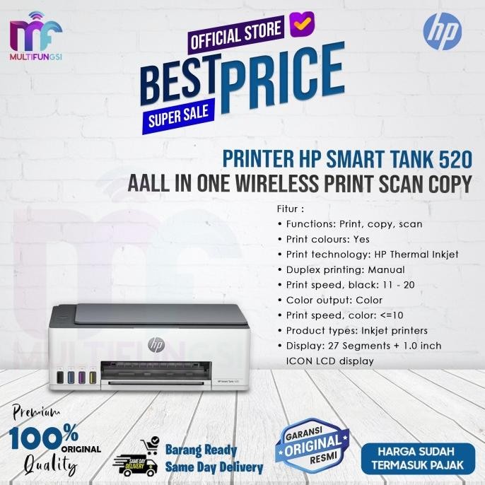 

Printer HP Smart Tank 520 A4 Colour 12ppm All In One USB 2.0 Garansi Resmi