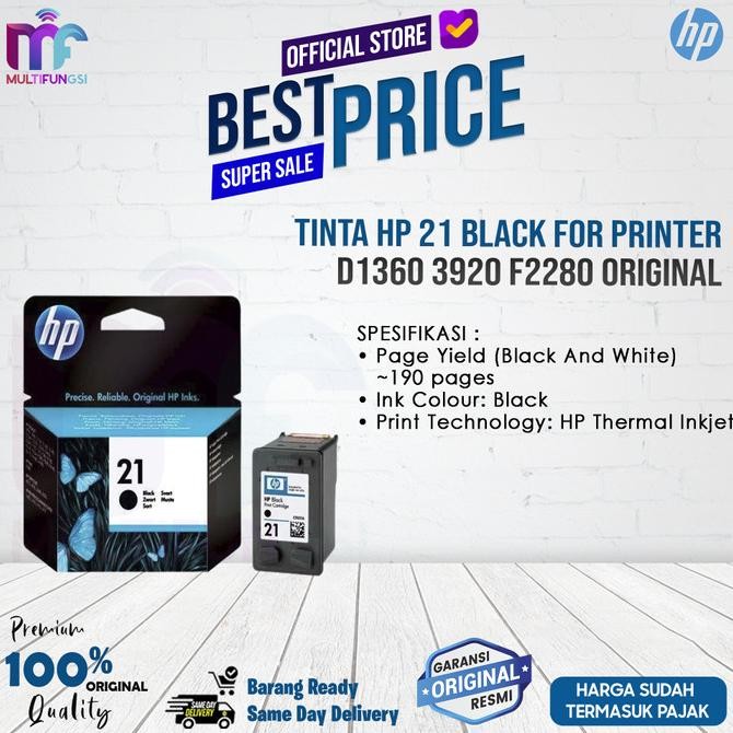 

Tinta HP 21 BLack For Printer D1360 3920 F2280 Original