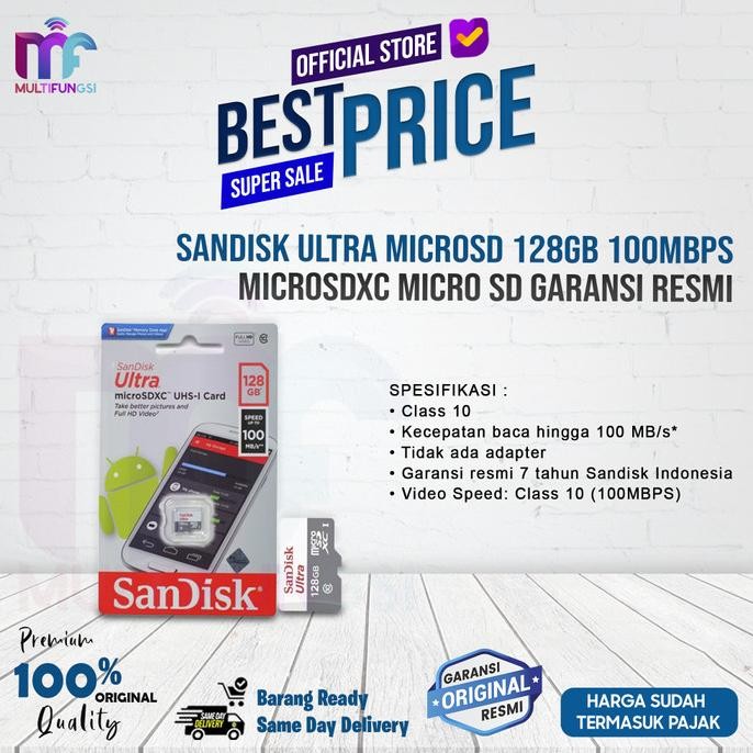 

SanDisk Ultra MicroSD 128GB 100MBps MicroSDXC Micro SD Garansi Resmi