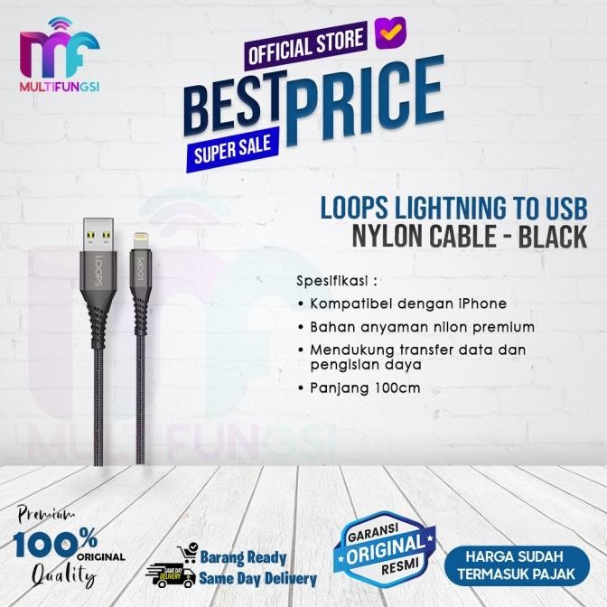

Loops Lightning to USB Nylon Cable - Black GARANSI RESMI