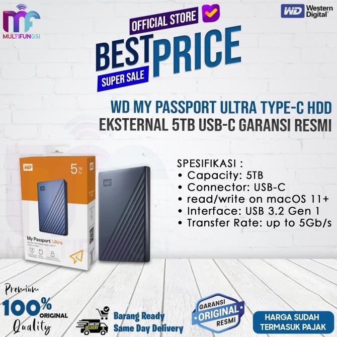 

WD My Passport Ultra Type-C HDD Eksternal 5TB USB-C Garansi Resmi
