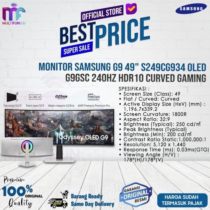 

Monitor Samsung G9 49" S49CG934 OLED G9GSC 240Hz HDR10 Curved Gaming - MONITOR 49",TANPA KAYU
