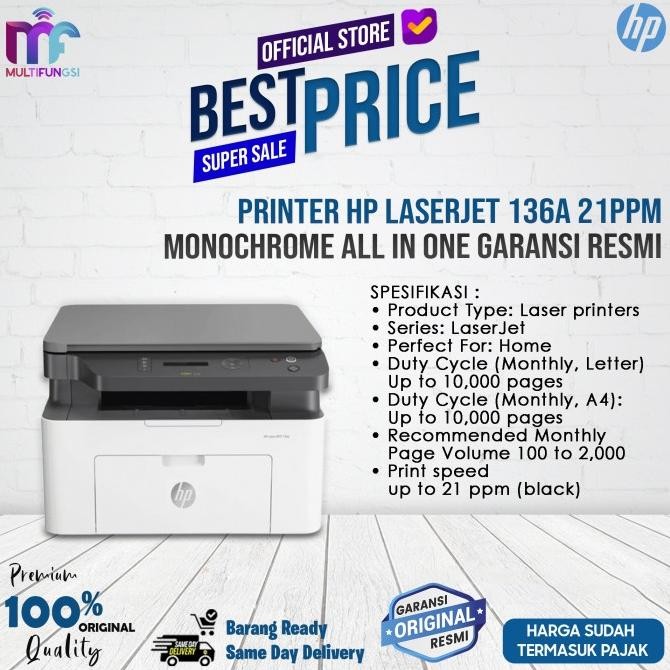 

Printer HP Laserjet M136A/136A 21ppm Monochrome All In One Garansi Resmi