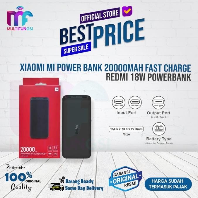 

Xiaomi Mi Power Bank 20000mAh Fast Charge Redmi 18W PowerBank