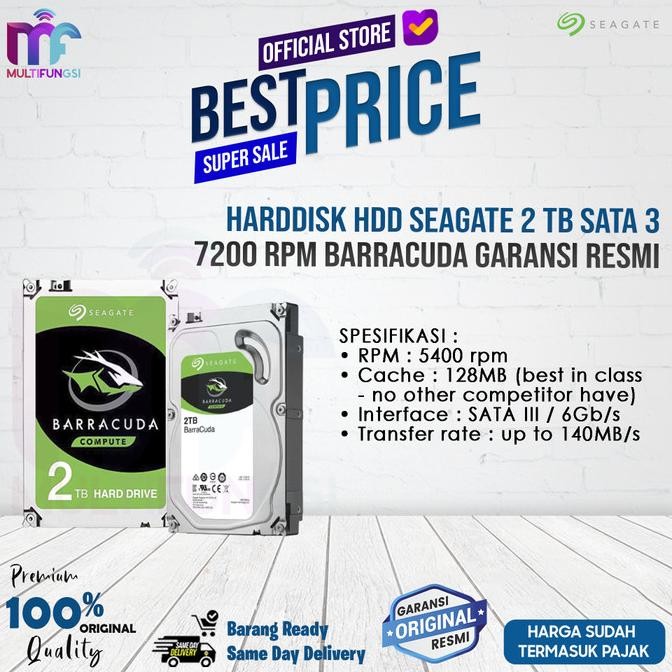 

HardDisk HDD SEAGATE 2 TB SATA 3 7200 RPM BARRACUDA Garansi Resmi