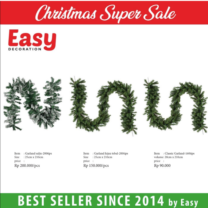 Garland Natal 2 meter Hiasan daun natal - Garlan natal 2m