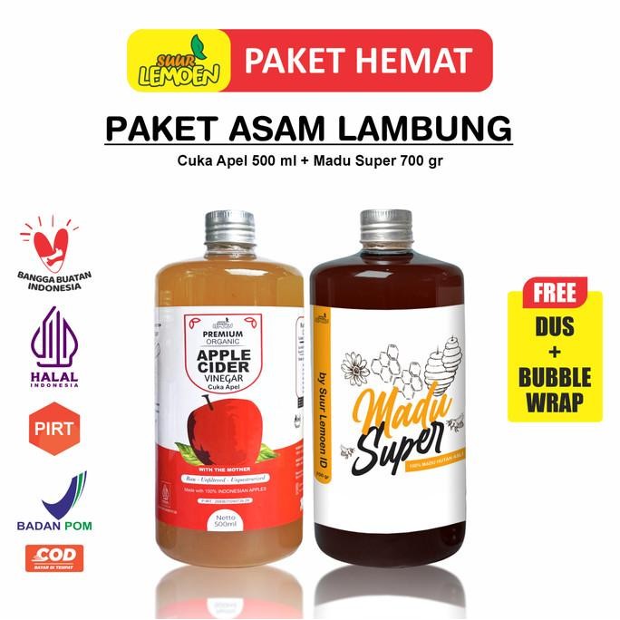 

Suur Lemeon - Paket Asam Lambung - Cuka Apel 500ml dan Madu Hutan 700gr Asli