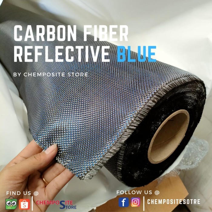 TERBARU - serat carbon fiber kevlar blue reflective metalic plain 3k 200Gsm L 1m