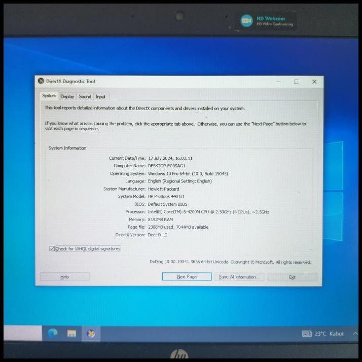 LAPTOP HP PROBOOK 440 CORE I5 RAM 8 SSD 240 GEN 4