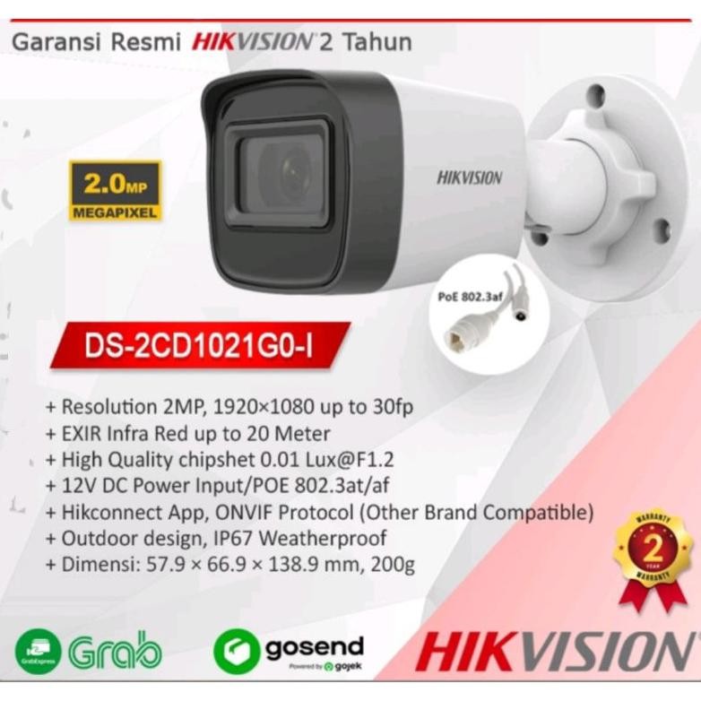 DS-2CD1021-I Hikvision DS 2CD1021G0 I IP Camera CCTV Outdoor POE WDR 2MP Garansi Resmi