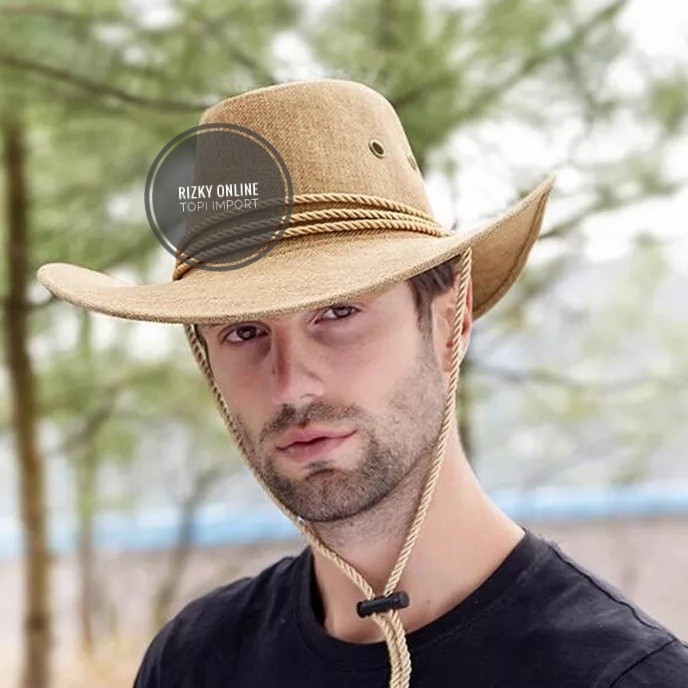 Topi Pria Wanita Topi Koboi Warna Coklat
