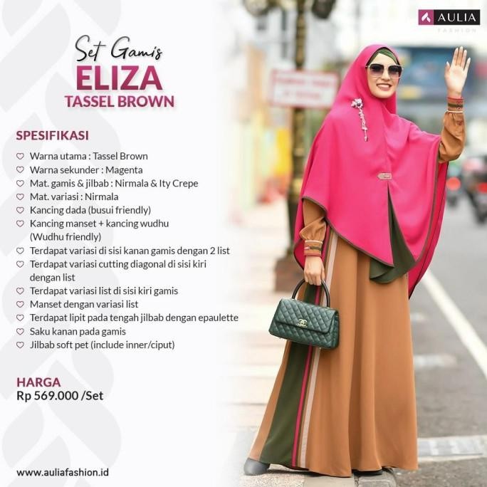 Desain Elegan  GAMIS SET SYAR'I ELIZA TASSEL BROWN AULIA FASION ORIGINAL