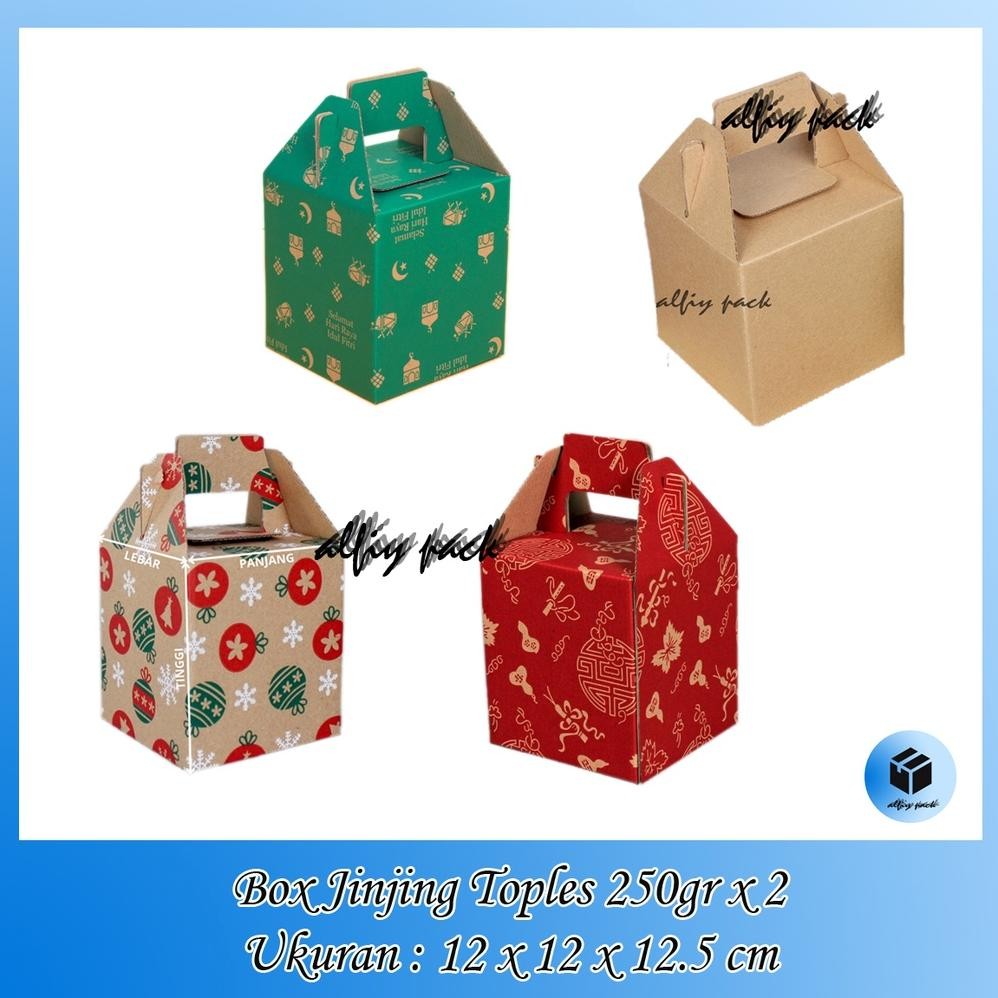 

CR - 1pack isi 10pcs KARDUS JINJING TOPLES ISI 2 x 250gr KEMASAN PARCEL STOPLES KUE KERING / NASTAR UKURAN 12X12X12.5 CM GABLE BOX PARCALE HANDLE BOX DUS PACKAGING HAMPERS LEBARAN / NATAL / IMLEK / MERRY CHRISTMAS TERLARIS